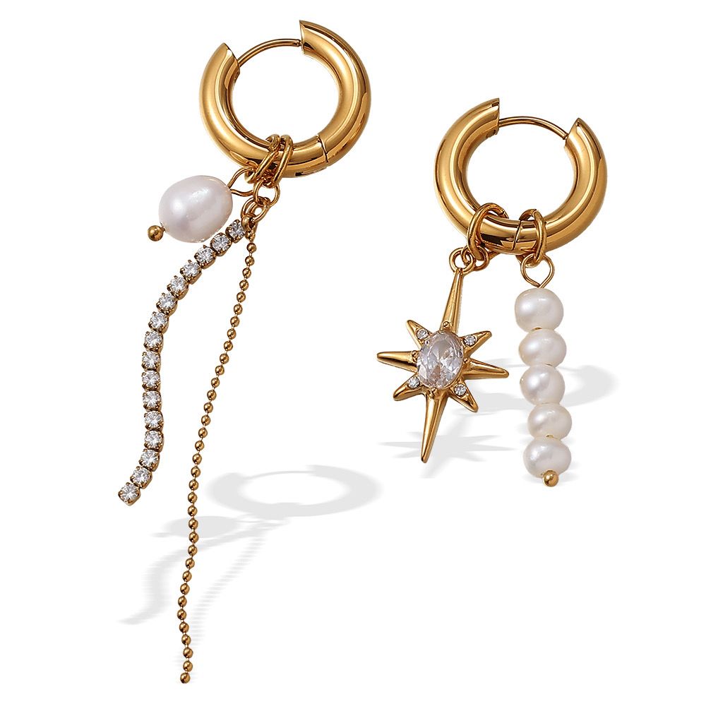 Aretes con Perlas y Estrellas Corto y Largo