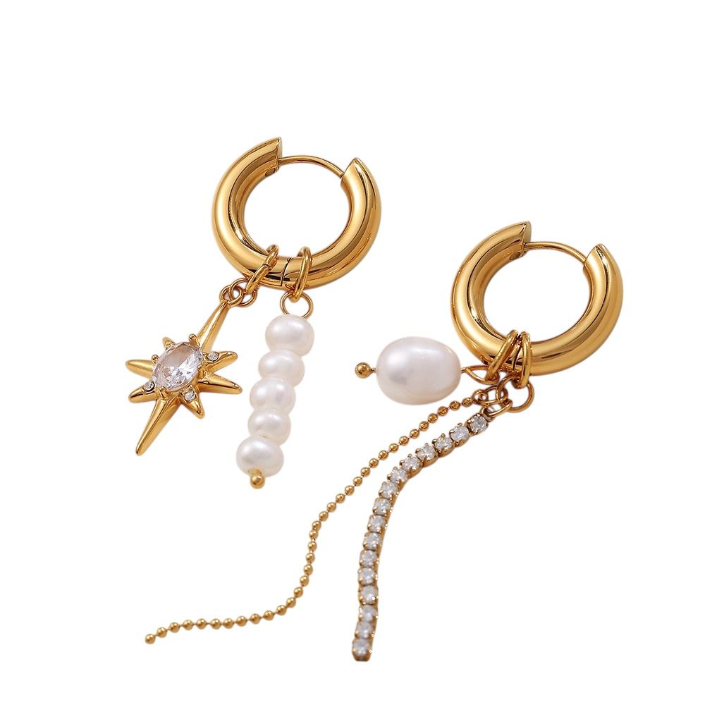 Aretes con Perlas y Estrellas Corto y Largo