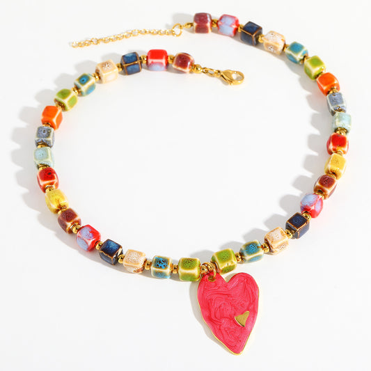 Collar cora piedras colores