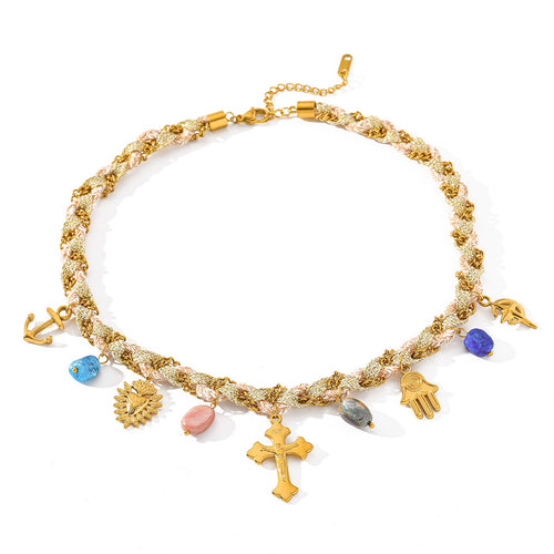 Collar vintage tela y cruz