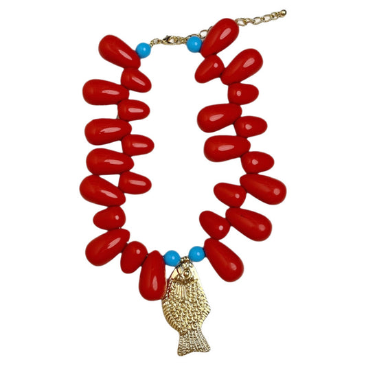 Collar CHUNKY rojo y pez dorado
